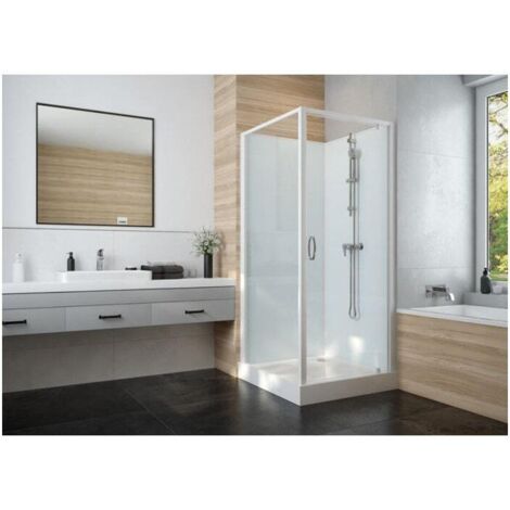 Cabine de douche 90x90cm IZIGLASS 2 carrée porte pivotante verre transparent - Leda