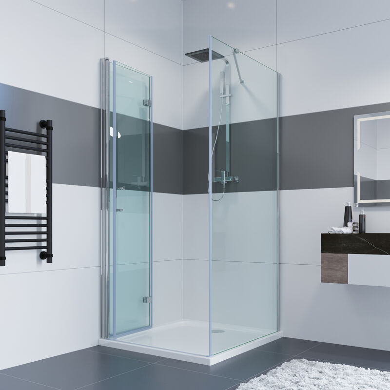 Impts - Cabine de douche accès d'angle Porte pliante avec paroi latérale Cabine de douche accès d'angle Porte battante en verre trempé de 6mm Porte