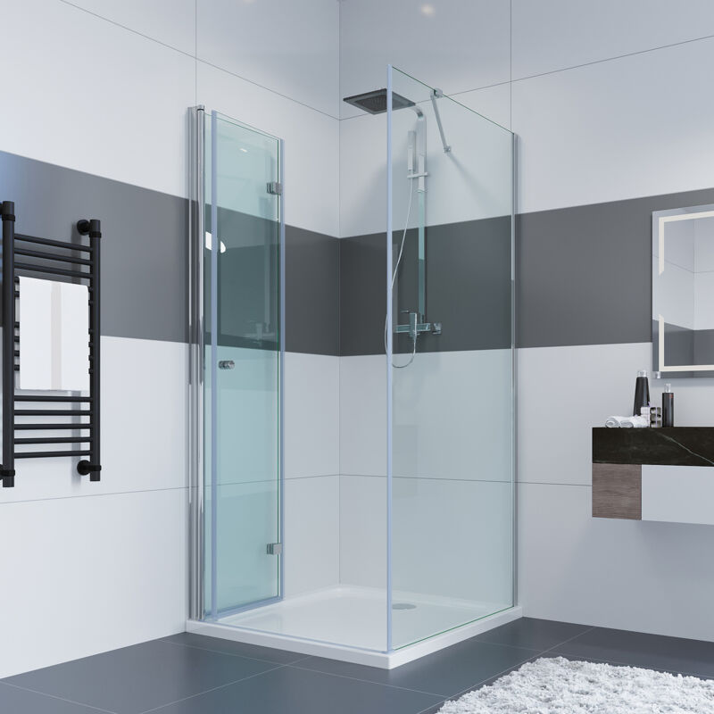 Cabine de douche accès d'angle Porte pliante avec paroi latérale Cabine de douche accès d'angle Porte battante en verre trempé de 6mm Porte pliante
