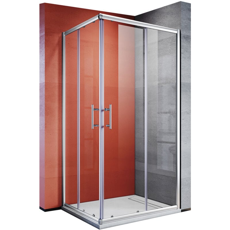 Sonni - Cabine de douche accès d'angle sirhona Cabine de douche à porte coulissante en verre véritable H:185cm 80x80cm