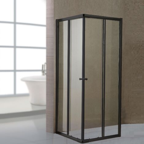 Cabine de douche avec parois en verre transparent de 6 mm et profile's en aluminium lisse h 185 cm noir mat extensibilite' 80x80 cm