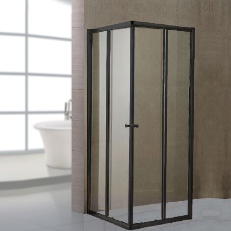 Cabine de douche avec parois en verre transparent de 6 mm et profile's en aluminium lisses h 185 cm noir mat extensibilite' 70x90 cm