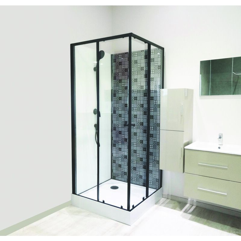 Ondee - Cabine ciment - Sans silicone - Décors imprimé - Noir - En kit - 100x80cm