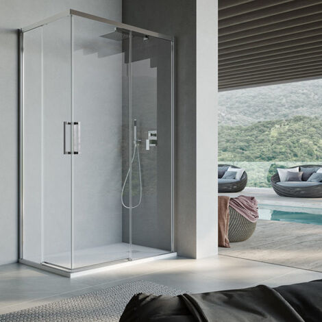 Cabine de douche carrée à ouverture coulissante angulaire 70x90 cm modèle Lauren en verre trempé 8 mm - CÔTÉ DROIT