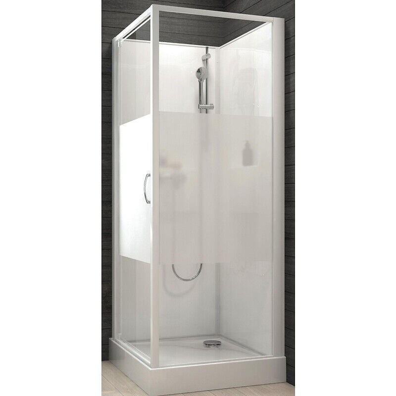 Cabine de douche carrée à porte pivotante Izibox 2 avec parois en vitrage sérigraphié - 80 x 80 cm - LEDA