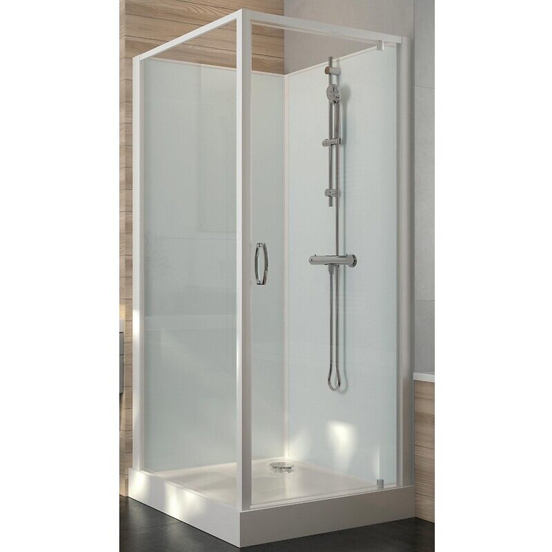 Leda - Cabine de douche carrée à porte pivotante Iziglass 2 avec parois transparentes et fond verre - 80 x 80 cm