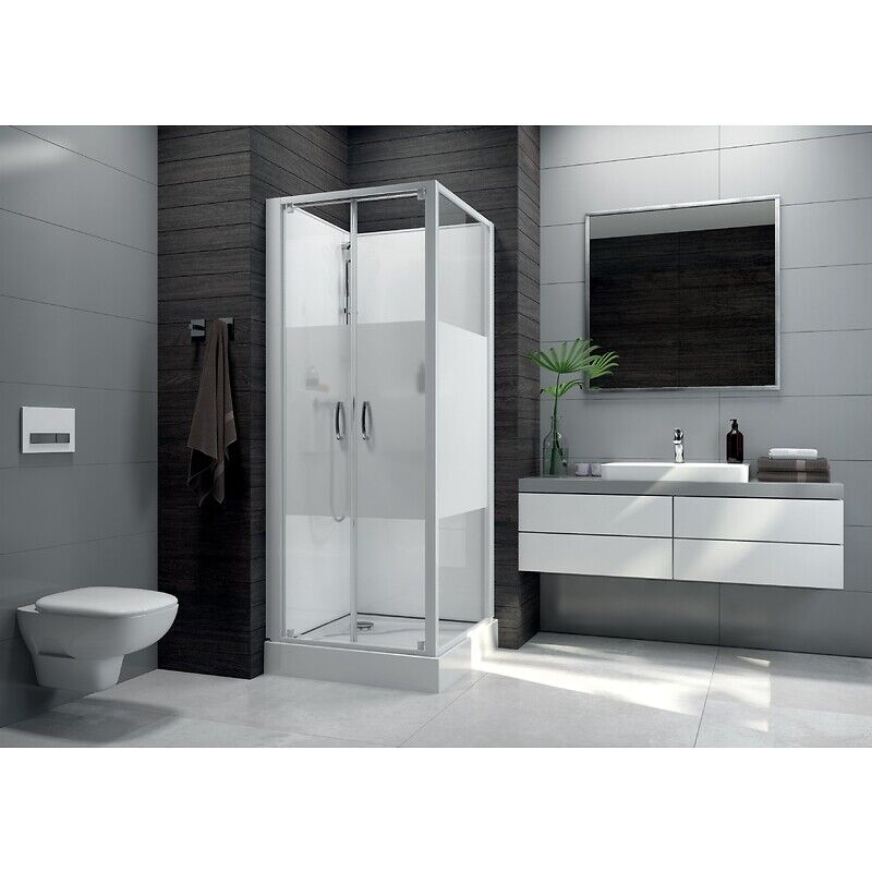 Leda - Cabine de douche carrée à portes battantes Izibox 2 avec parois en vitrage sérigraphié - 80 x 80 cm