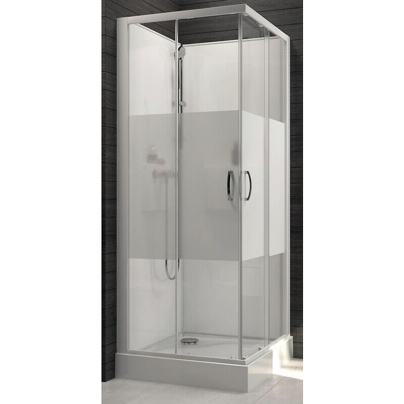 Leda - Cabine de douche carrée à portes coulissantes Izibox 2 avec parois en vitrage sérigraphié - 80 x 80 cm