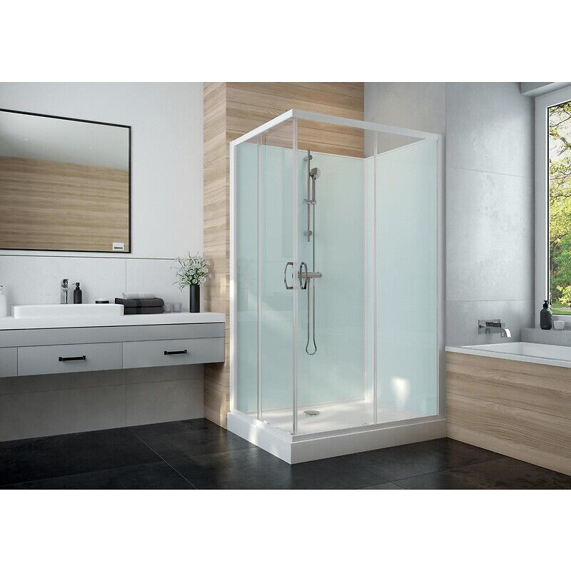 Leda - Cabine de douche carrée à portes coulissantes Iziglass 2 à parois transparentes et fond verre - 90 x 90 cm