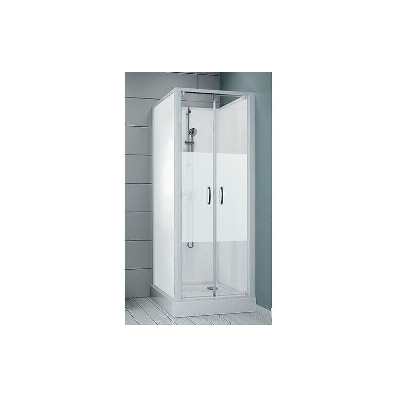 Leda - Cabine de douche carrée porte battante Surf 6 à parois en verre opaque - 80 x 80 cm
