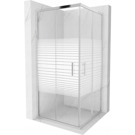 Cabine de douche carrée Silla, paroi de douche 90x90 cm en verre sérigraphié, installation facile, design moderne, Chrome