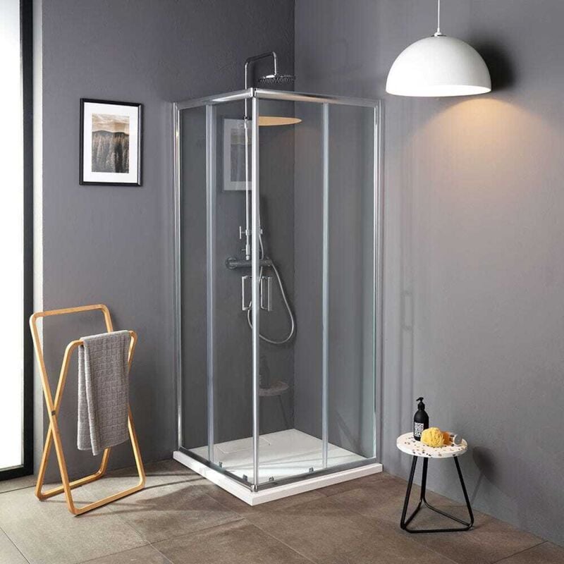 Kiamami Valentina - Paroi De Douche Coulissante En Cristal 75X75 Avec Angle Luna
