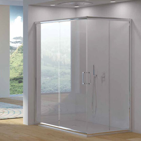 Cabine de douche d&39angle à ouverture coulissante 100x100 cm Oceania verre trempé 6 mm