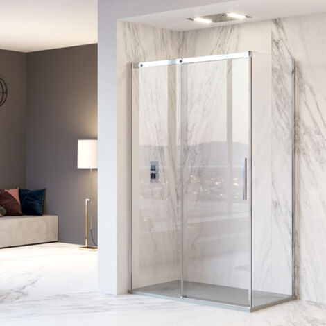 Cabine de douche d&39angle avec ouverture coulissante réversible cm 120x70x200h modèle Diomède en verre trempé 8 mm