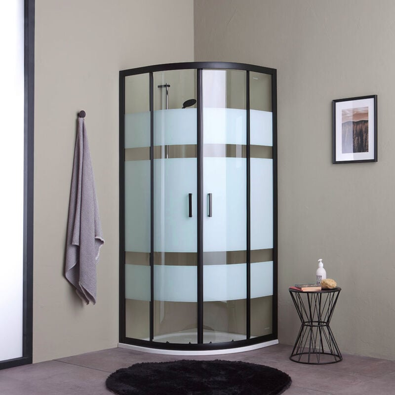 Iperbriko - Cabine de douche d'angle 90x90 avec profils noirs.