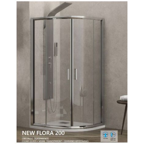 Cabine de douche d'angle ¼ de cercle NEW FLORA 200 H.180 cm-Transparent-Transparent--
