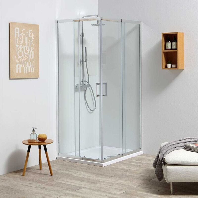 Kiamami Valentina - Paroi De Douche D'angle Extensible De 70-80X90-100 Cm Verre 4 Mm Leo