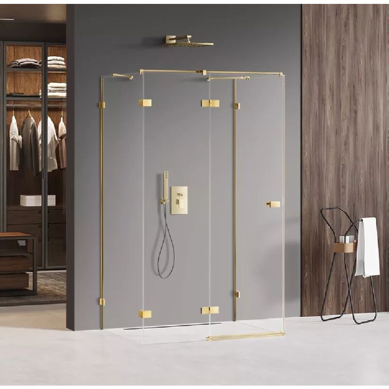 Cabine de douche doré gauche 80x120 pivotante MIAMI GOLD , accès de face