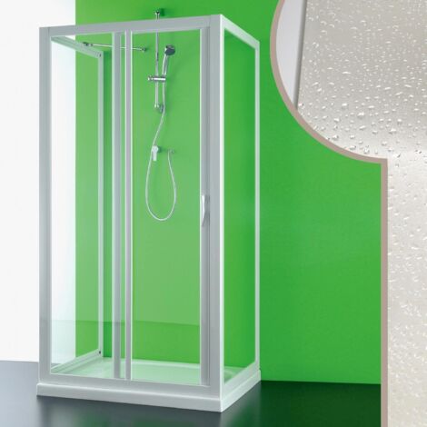 Cabine de douche en forme U 3 côtés en acrylique blanc h 185 cm ouv. latérale
