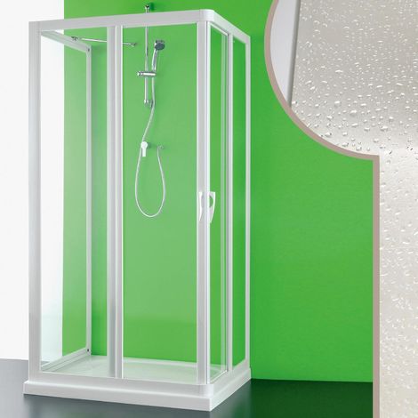 Cabine de douche en forme U coulissante panneaux acrylique opaque blanc