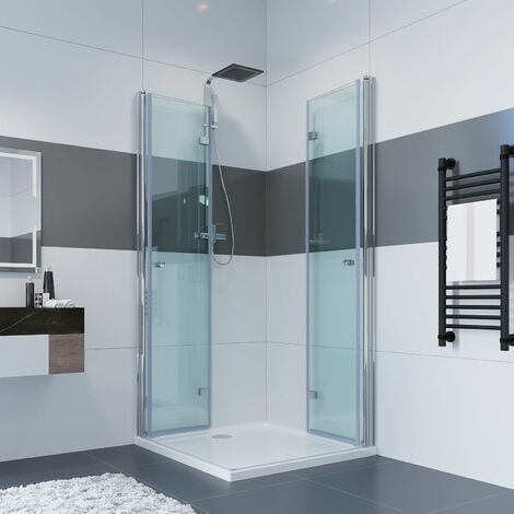 Cabine de douche entrée d'angle (100x100x185cm / sans receveur de douche) douche porte pliante à 180º paroi de douche cloison de douche porte de douche en verre ESG 6mm pour salles de bains