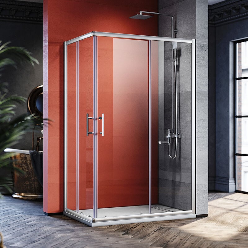 SIRHONA Cabine de douche Entrée d'angle Porte coulissante Verre trempé 6mm Installation réversible Profils An aluminium - 100x120x185cm