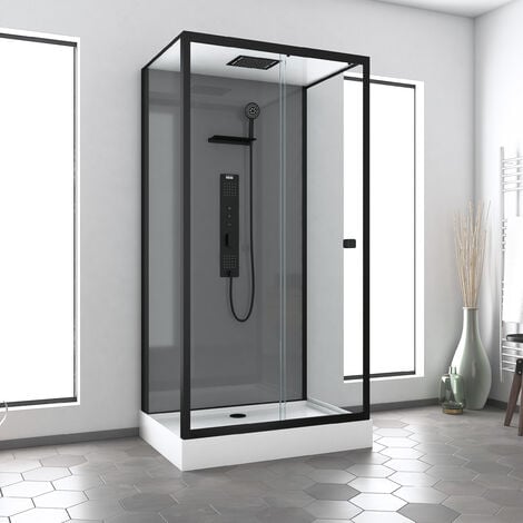 Cabine de douche Hydromassante 110x80x215 cm - Fond Gris et Profilés Noir Mat - GREY STYLE