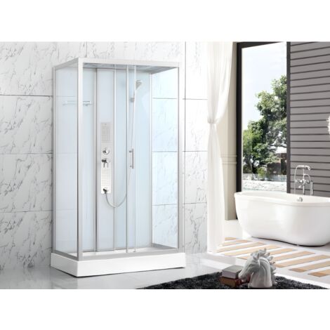 Cabine de douche hydromassante ALDABRA - L120 x l80 x H215 cm - Transparent, Blanc