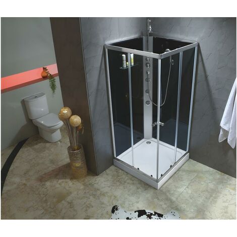 Cabine de douche hydromassante CASSIA - 3 jets de massage - pluie tropicale et douchette - Transparent, Noir