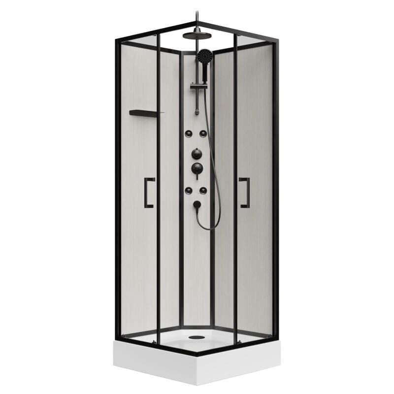 Vente-unique - Cabine de douche hydromassante en fibre de bambou - Noir mat - L80 x l80 x H225 cm - ardali