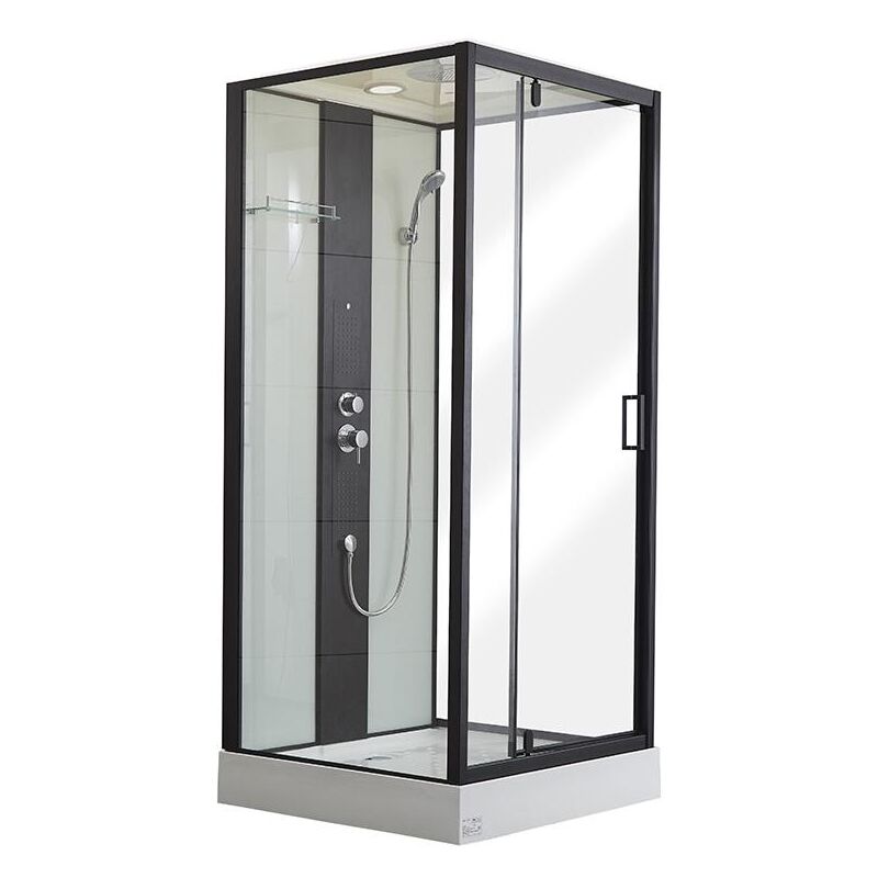 Vente-unique - Cabine de douche hydromassante - 2 zones de jets de massage - L90 x P90 x H215 cm - pluie tropicale et douchette - primea