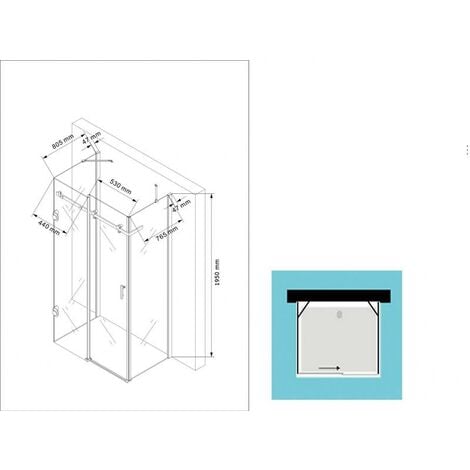 Cabine de douche Ida en forme U 100 x 90 x 195cm / 8 mm / en verre transparent, sans receveur de douche, porte coulissante, salle de bain. - Transparent