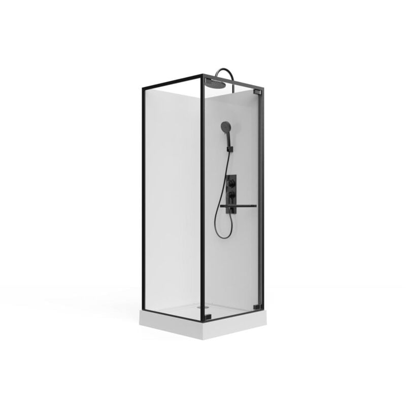 Vente-unique - Cabine de douche installation réversible - Hauteur ajustable - Blanc et noir - L80 x l80 x H209/225 cm - badoni