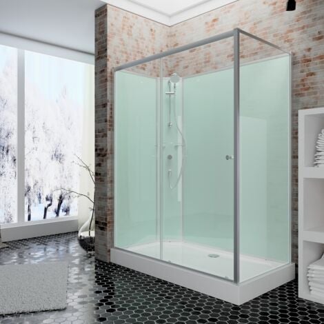 Cabine de douche intégrale 120 x 80 x 204 cm avec porte coulissante, verre 5 mm, cabine de douche complète Ibiza, Schulte, paroi latérale à droite, ouverture vers la gauche