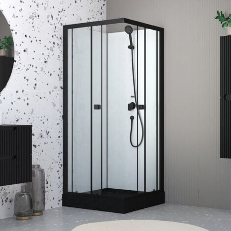 AURLANE cabine de douche intégrale 80x80x200 cm carrée - portes coulissantes - receveur noir mat