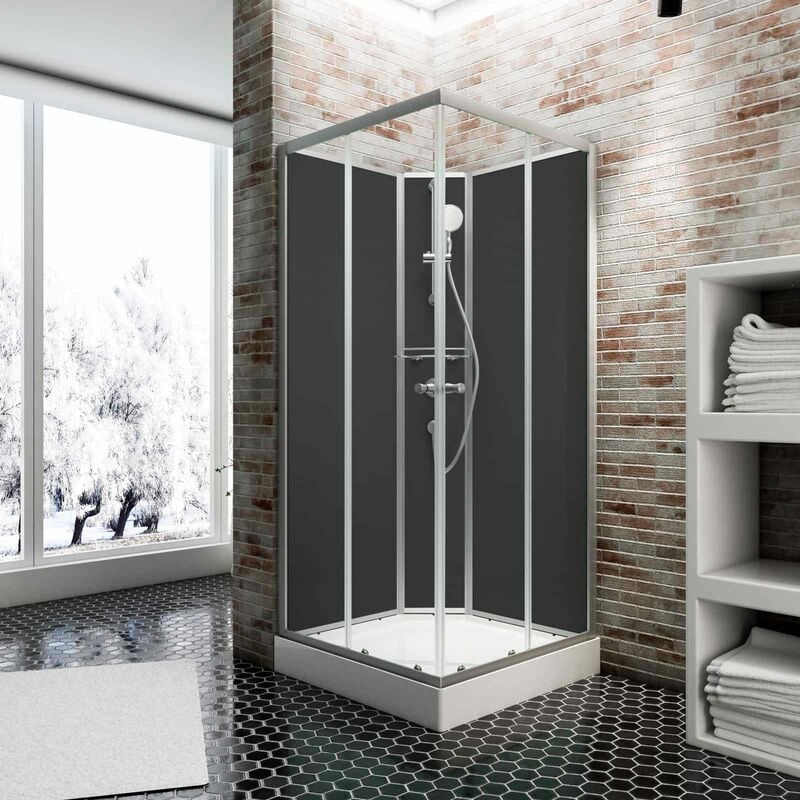 Schulte - jamais utilisé ]- Cabine de douche intégrale, 90 x 90 cm, Cabine de douche complète avec porte coulissante, parois fixes, receveur,