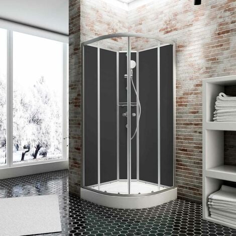 Cabine de douche intégrale 90 x 90 x 204 cm, arrondie, cabine de douche complète Schulte avec portes coulissantes, Veronna