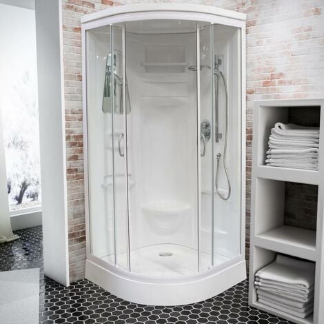 Cabine de douche intégrale 90 x 90 x 218 cm arrondie, cabine de douche complète, coloris blanc, Helgoland III, Schulte