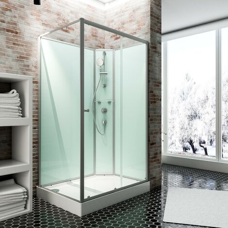 Cabine de douche intégrale avec porte coulissante, verre 5 mm, cabine de douche complète Ibiza, Schulte, dimension et ouverture au choix