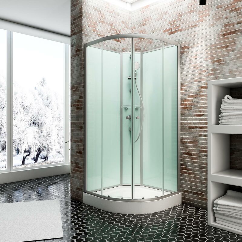 Cabine de douche intégrale 90 x 90 x 204 cm, arrondie avec porte coulissante, verre 5 mm, cabine de douche complète Ibiza Schulte