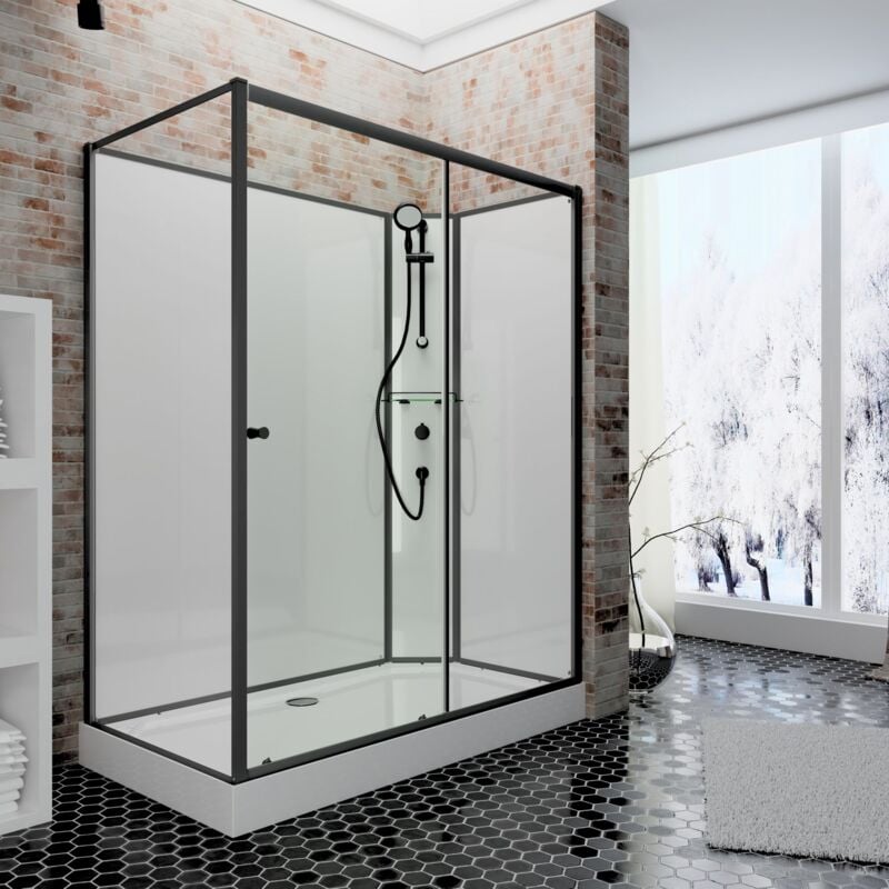 Schulte - Cabine de douche intégrale 90 x 120 x 204 cm avec porte coulissante, verre 5 mm, cabine de douche complète Tahiti paroi latérale à gauche,