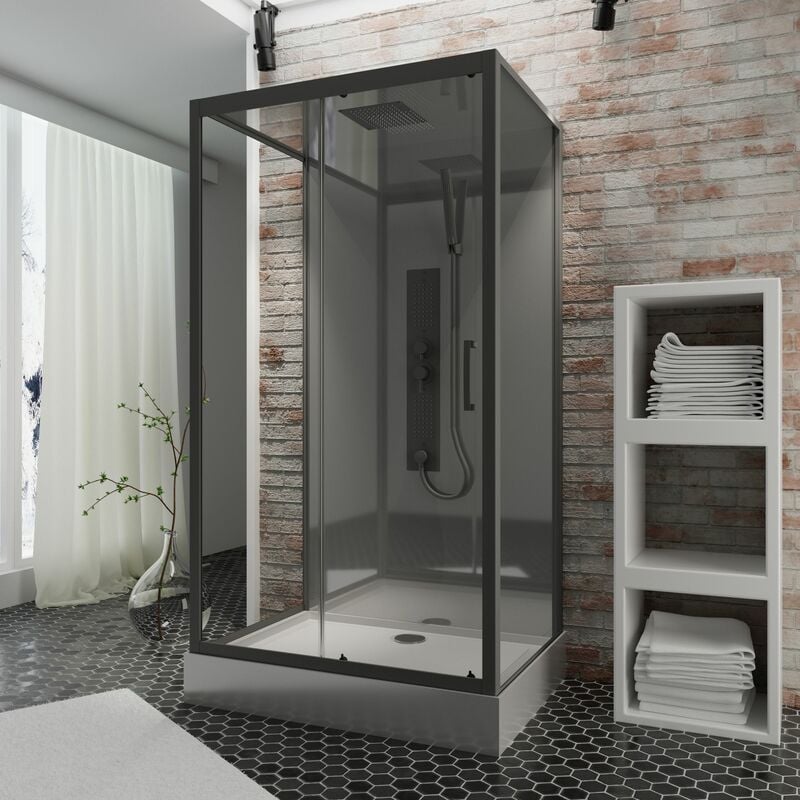 Schulte - jamais utilisé ]- Cabine de douche intégrale hydromassante, 85 x 115 cm, Cabine de douche complète, couleur noir, Bali
