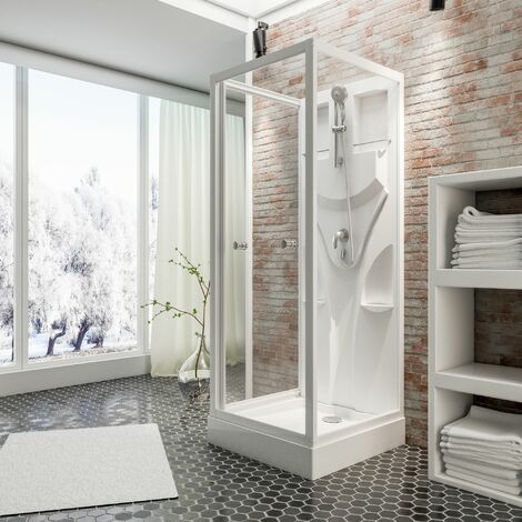 Cabine de douche intégrale, verre de sécurité 5 mm, cabine de douche complète, blanc alpin, Juist, Schulte, dimensions au choix