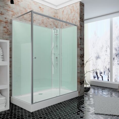 Cabine de douche intégrale avec porte coulissante, verre 5 mm, cabine de douche complète Ibiza, Schulte, 80 x 120 cm, paroi latérale à gauche, ouverture vers la droite