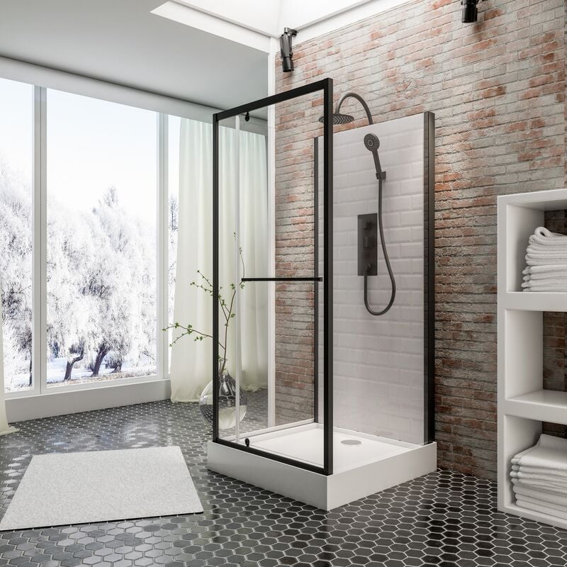 Cabine de douche intégrale 90 x 90 x 215 cm avec porte pivotante, verre 5 mm, cabine de douche complète Jersey Schulte