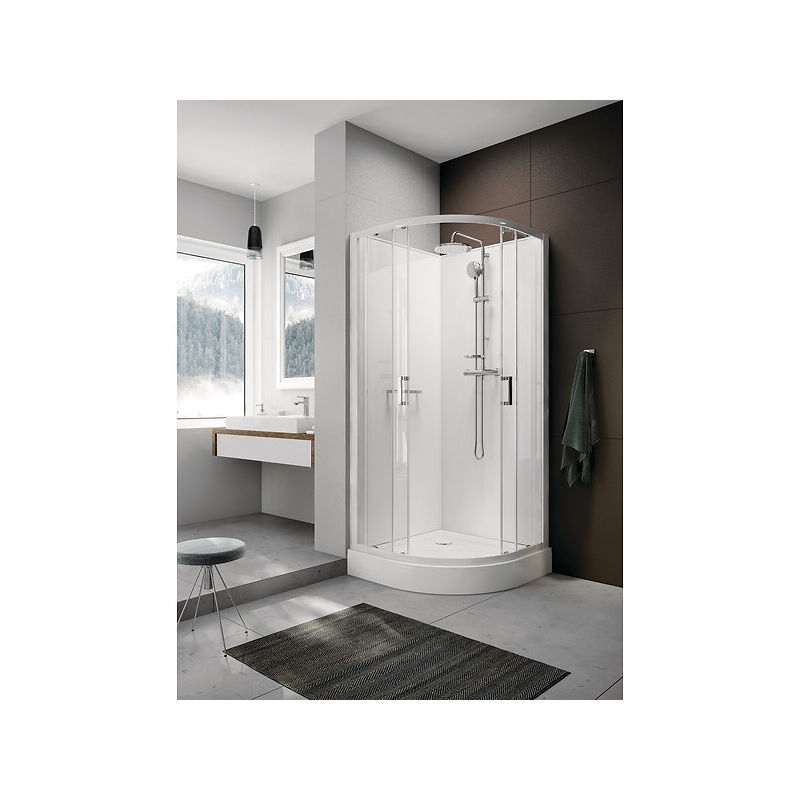 Leda - Cabine de douche Kara 2 1/4 de rond 90 à portes coulissantes verre transparent avantage blanc