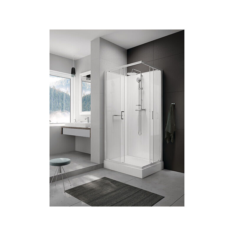 Leda - Cabine de douche Kara 2 rectangulaire 100x80 à portes coulissantes verre transparent avantage blanc
