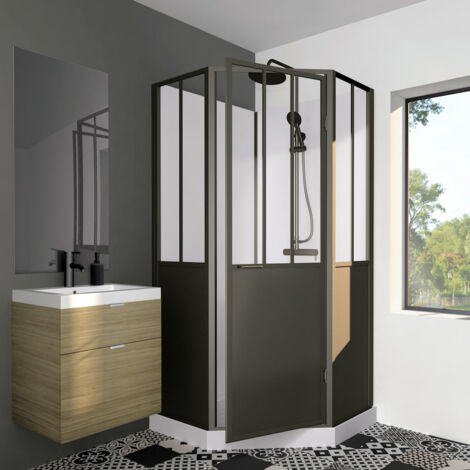 Cabine de douche noire 100x100 cm – Hauteur 210 cm – Profilé aluminium – Design contemporain pour salle de bain moderne – Gelco Design