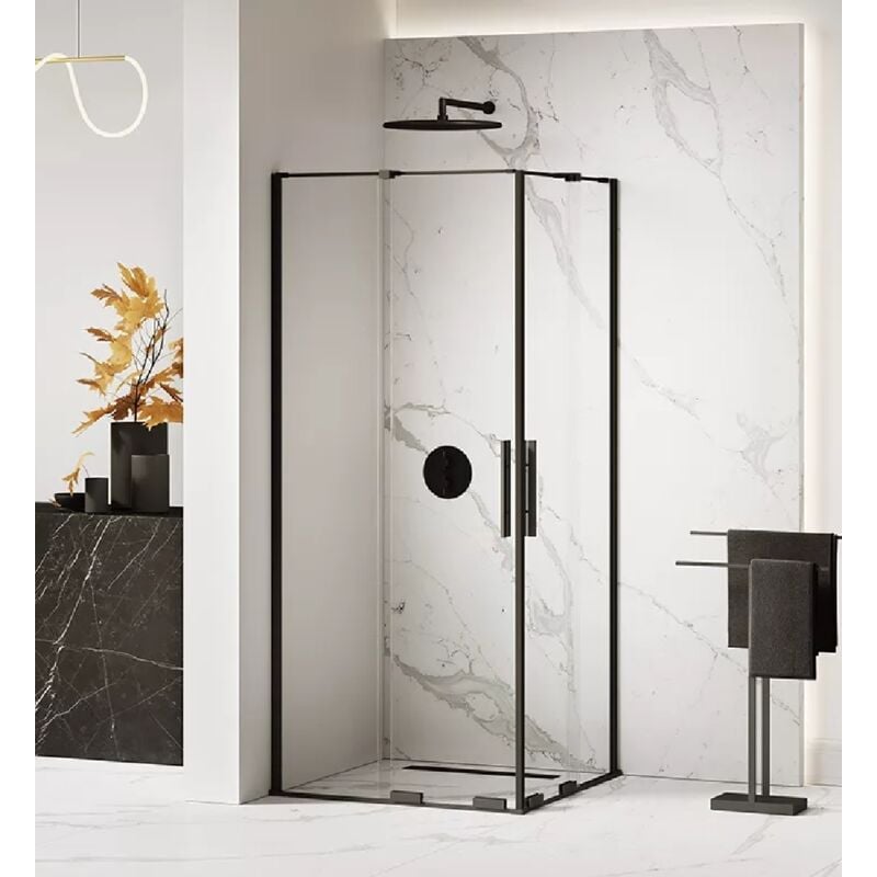 Otitec - Cabine de douche noire 120x120 cm,coulissante canaries noir, acces d'angle
