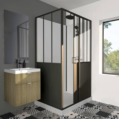Cabine de douche noir 90x120x210 cm – Structure en aluminium – Hauteur 210 cm pour espace optimisé – Design moderne – Gelco Design